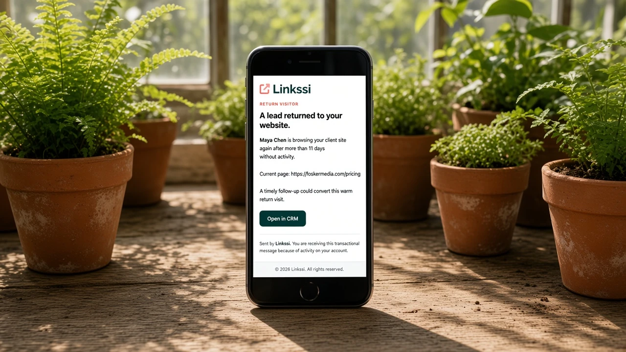 Linkssi return-visitor email: a lead is back on foskermedia.com after eleven quiet days